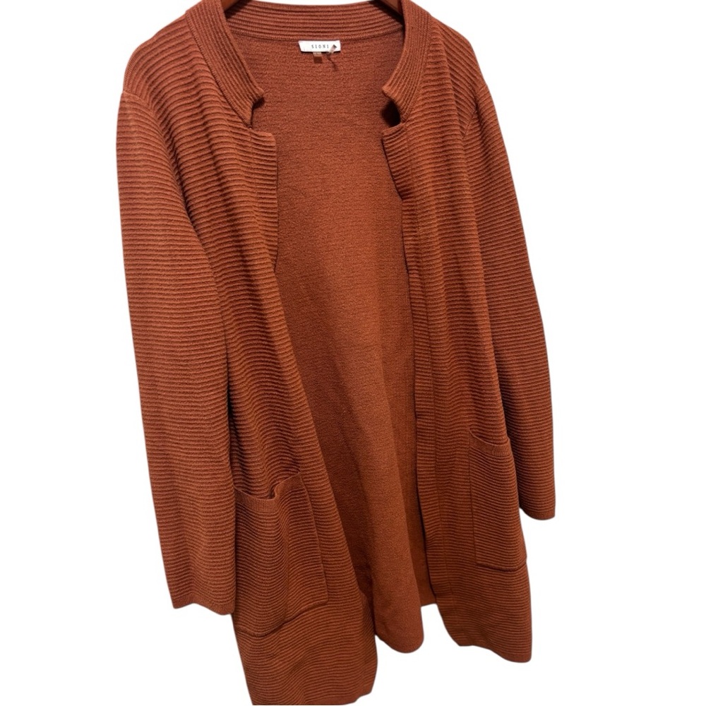 Anthropologie Sioni Wool Blend Ribbed Cardigan in Burnt Orange - Picture 4 of 9